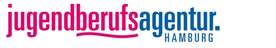 Das Bild zeigt das Logo der Jugendberufsagentur Hamburg. 'Jugendberufs' ist in einem hellen Lila geschrieben, Agentur in einem mittleren Blau. Rechts unten steht in kleinerer hellblauer Schrift Hamburg