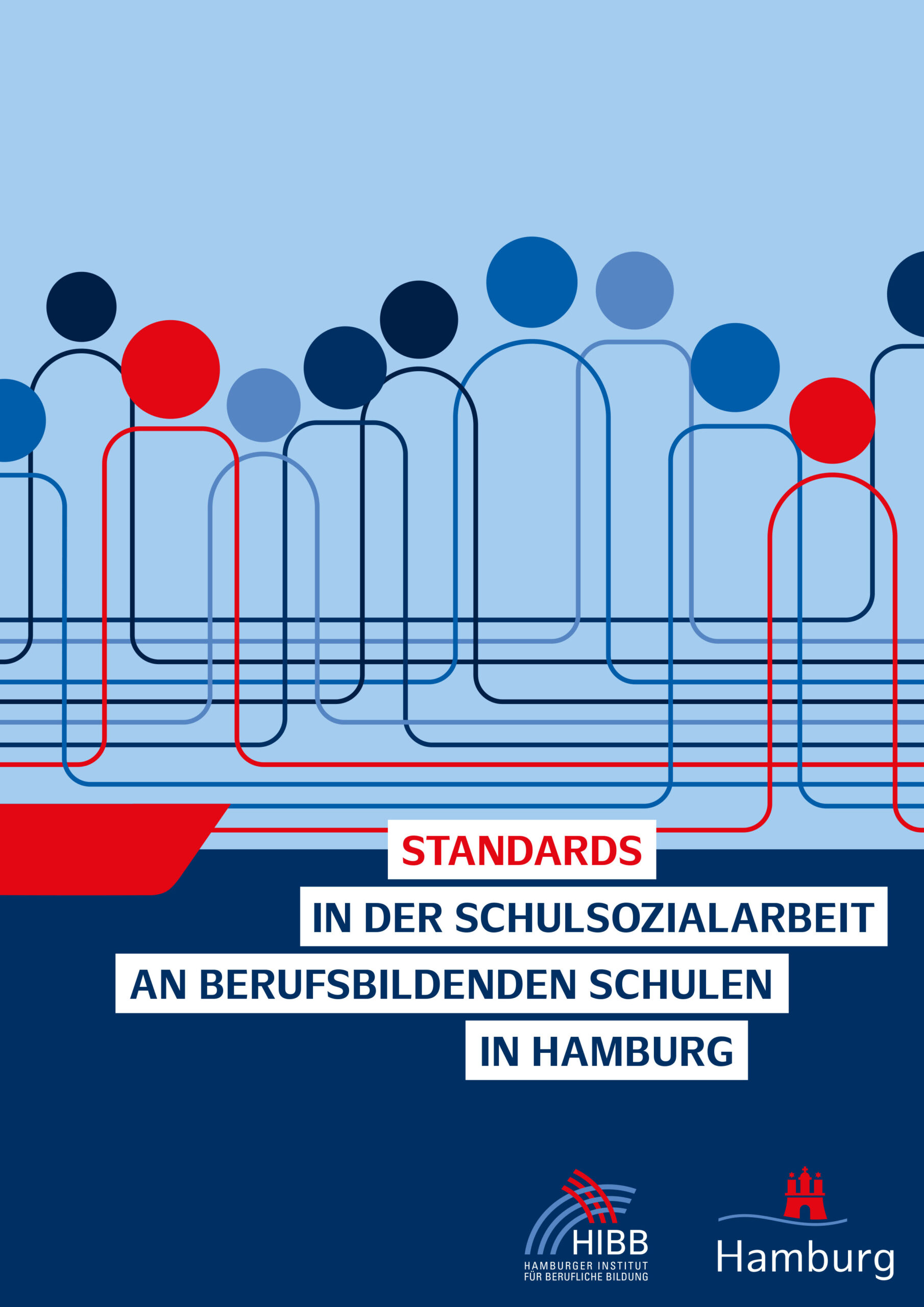 Das Bild zeigt die Titelseite der Broschüre. Diese ist vorwiegend in blauen Farben mit etwas rot gehalten und zeigt in der oberen Hälfte Linien und Kreise und in der unteren Hälfte den Broschürentitel