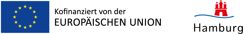 Das Bild zeigt links die Europaflagge, daneben den Text 'Kofinanziert von der Europäischen Union' und rechts das Hamburg-Logo